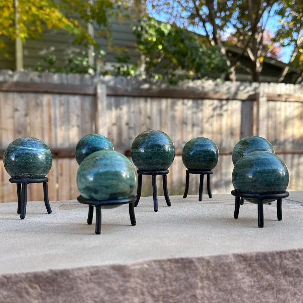 Nephrite Jade Crystal Sphere Green Chakra Stone Includes Short Black Metal Stand - Picture 12 of 14